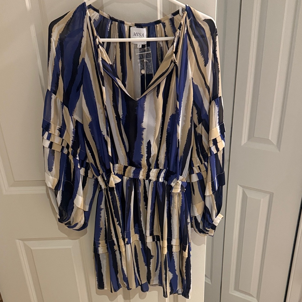 Blue and Cream Women's Dress